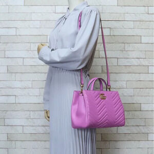Gucci Shoulder GG Leather Marmont Bag Pink